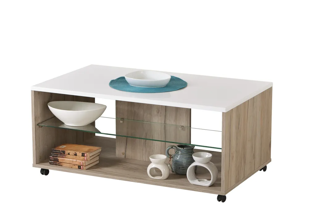 Table basse de salon rectangulaire Becej gris chêne 101 cm chic - 2