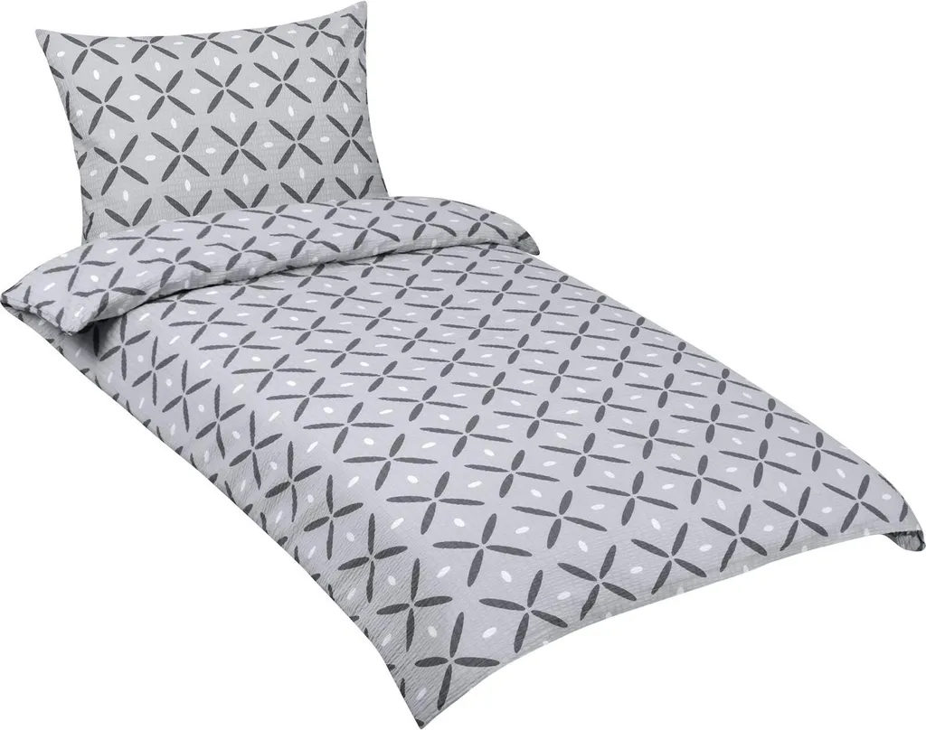 Housse de Couette en Crêpe de Lin Grise 140x200 Parure de Lit Carrés