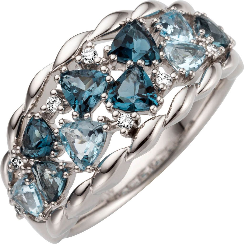 Ring 585 Weißgold 10 Blautopase hellblau blau & 8 Diamanten Innenumfang 58mm Ø18.5mm