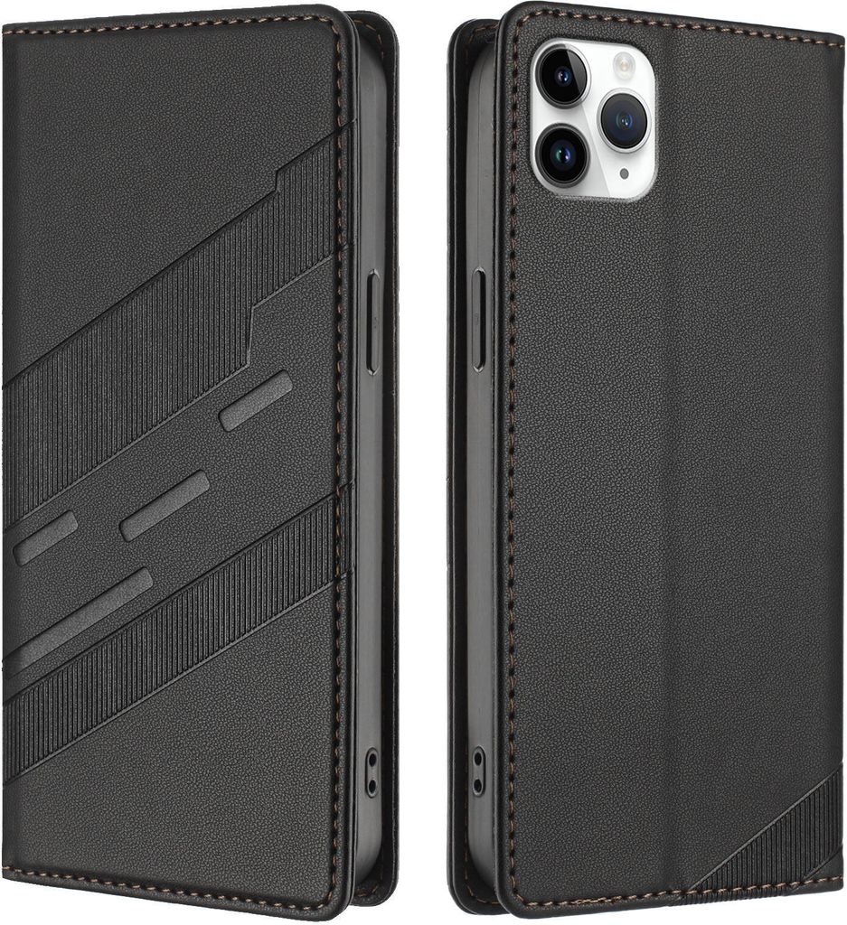 Hülle für iPhone 11 Pro Max, Kunstleder Brieftaschen Handyhülle mit Kartenfach und Standfunktion Schwarz