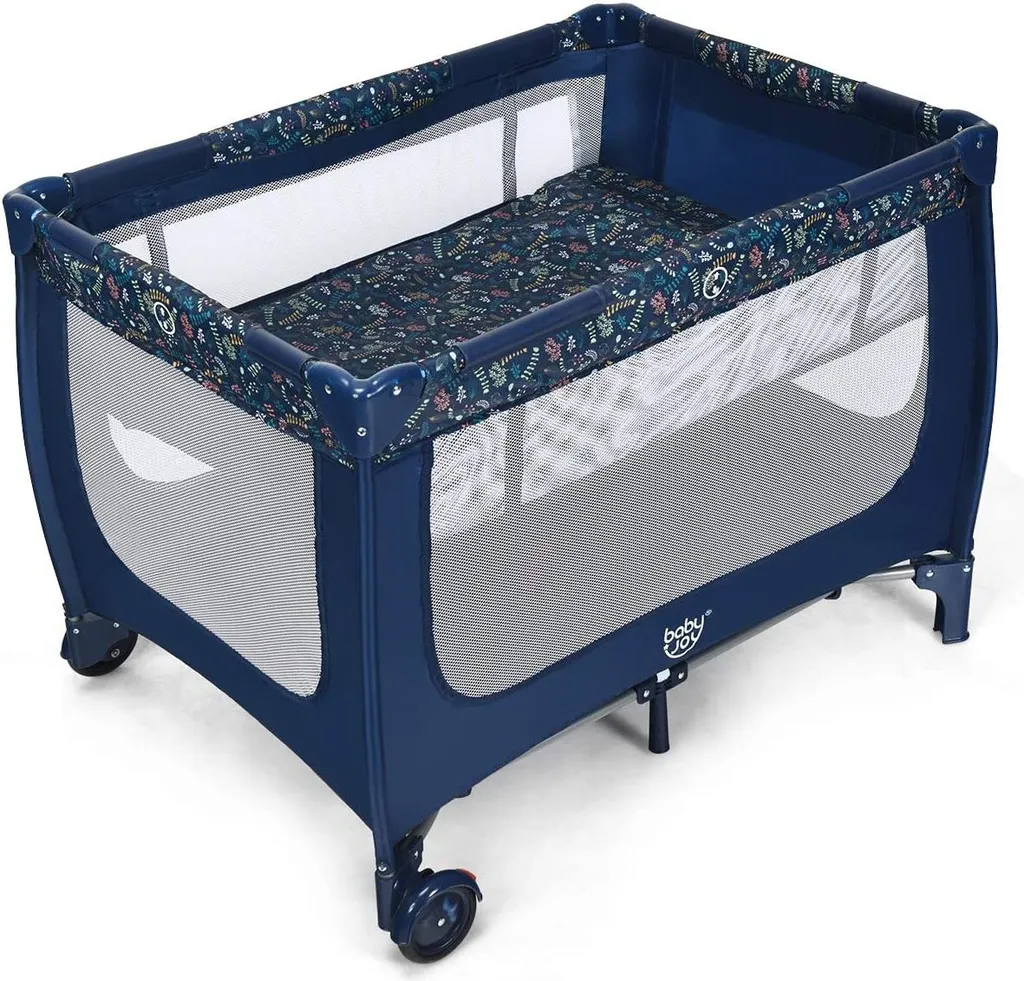 COSTWAY Lit de voyage 2 en 1 et Parc Pliable 120 x 60 cm avec Sac - Bleu