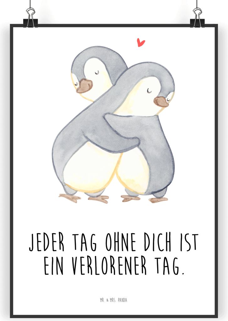 Mr. & Mrs. Panda Bild Pinguine Kuscheln DIN A5 - Weiß - Geschenk, Freundin, Deko, drucke, für Partner, Wandbild, wanddeko, Valentinstag, Hochzeit...