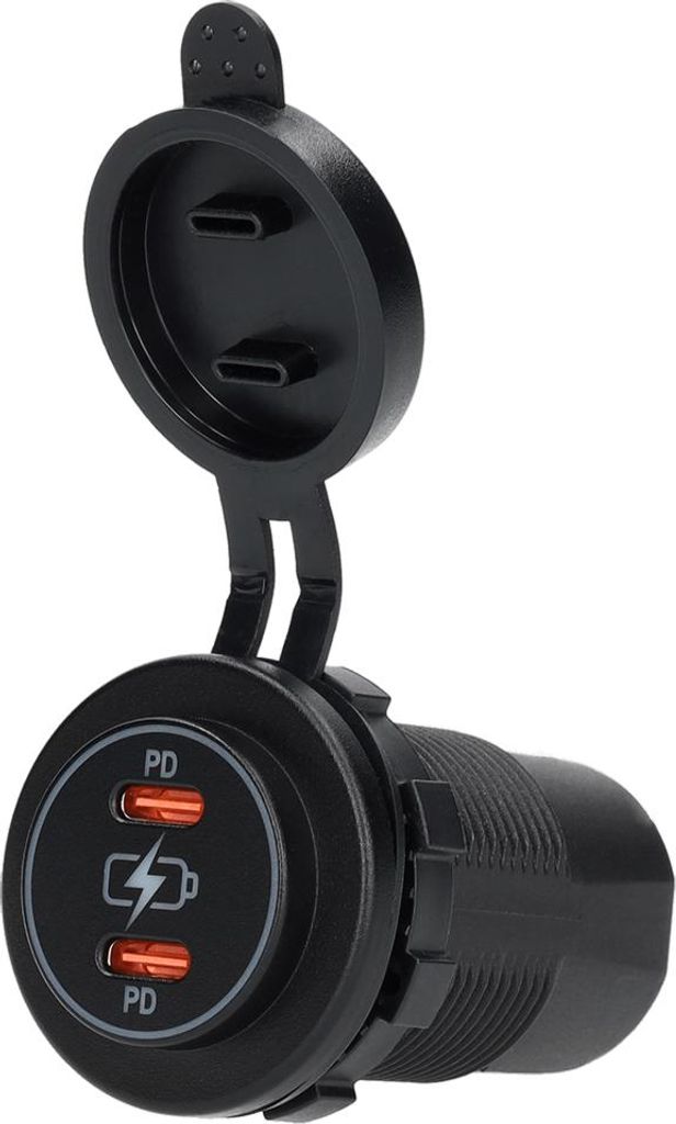 12 / 24 Volt schnell Ladegerät 2 fach USB-C PD Steckdose Produktbild 