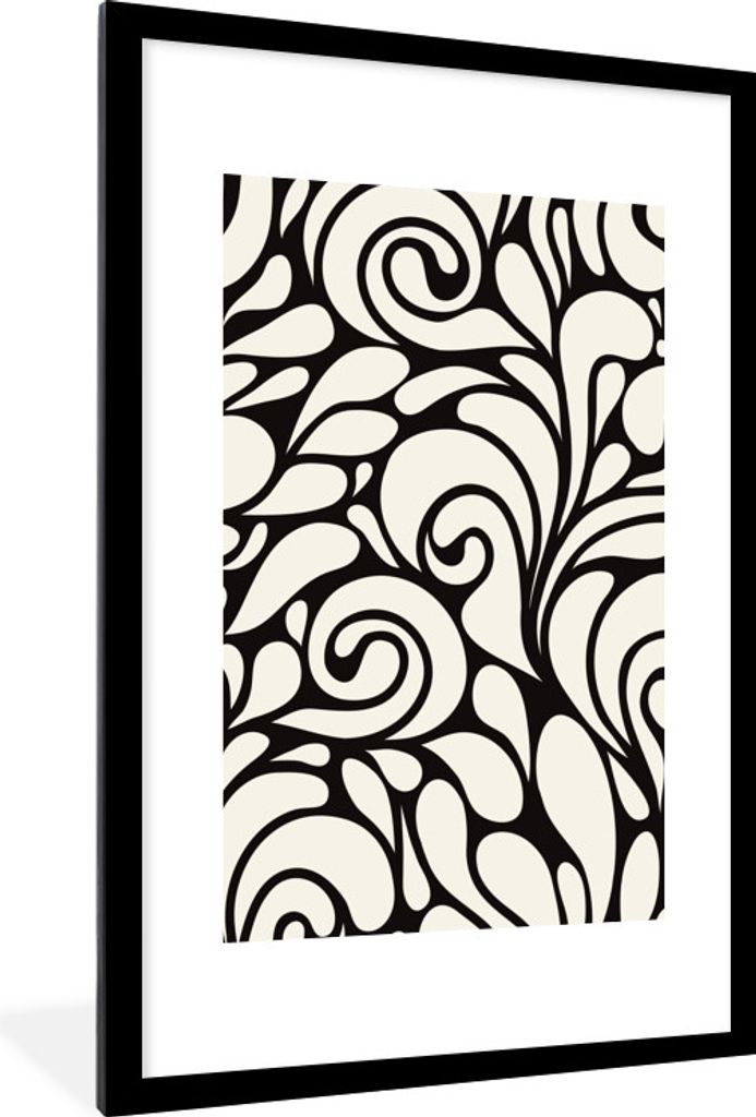 MuchoWow MuchoWow Gerahmtes Poster Natur - Weiß - Schwarz - Muster 60x90 cm - Poster mit zchwarzem Bilderrahmen - Dekoration - Wandposter Wohn...