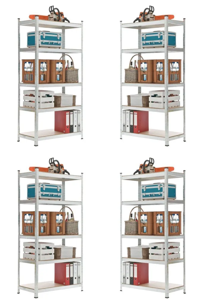 Lot de 4 Étagères enfichables 180x90x40 cm - Rayonnage robuste argenté