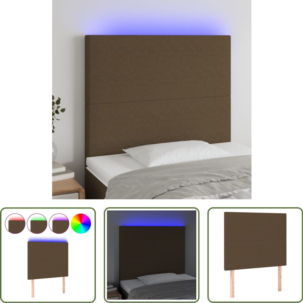 The Living Store LED Kopfteil Dunkelbraun 90x5x118/128 cm Stoff