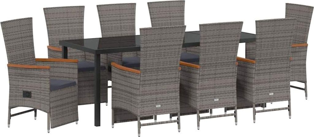 vidaXL Garten Essgruppe mit Kissen 9 pcs Grau Poly-Rattan