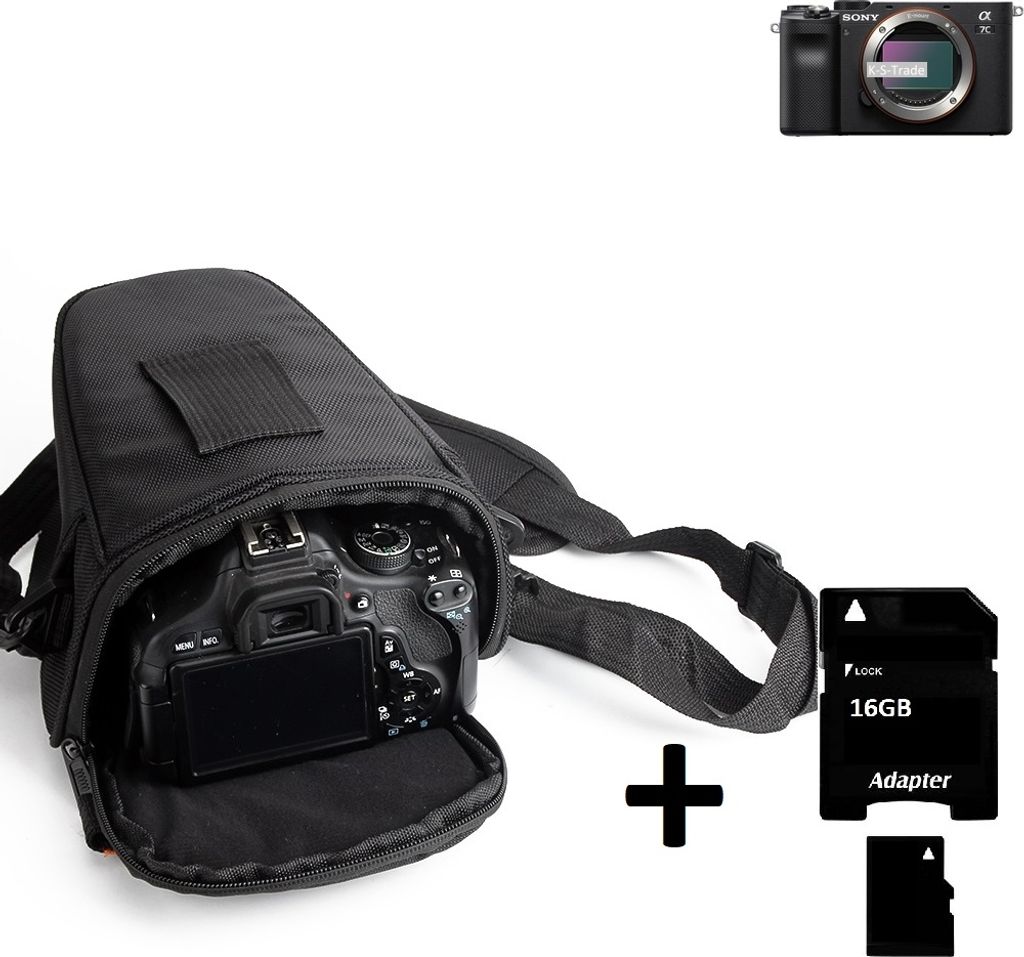 K-S-Trade Schultertasche kompatibel mit Sony Alpha 7C Colt Kameratasche für Systemkameras DSLR DSLM SLR, Bridge etc., + 16GB Speicherkarte