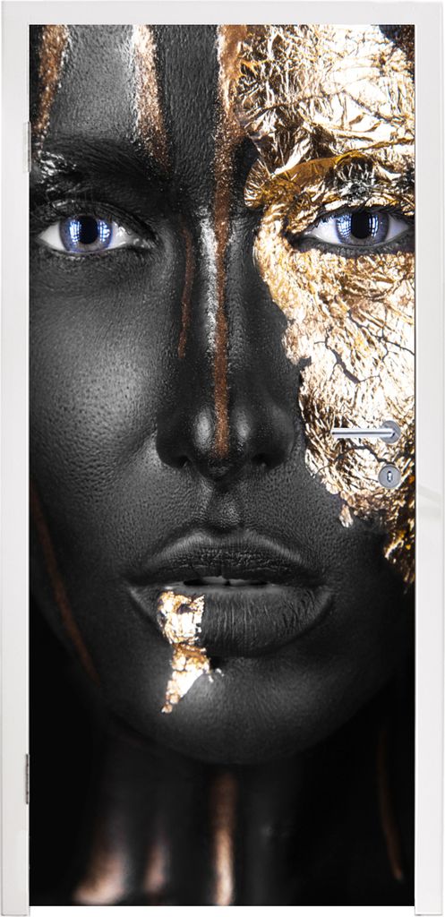 MuchoWow Türtapete Selbstklebende Türfolie Frau - Blattgold - Schwarz - Gold - Luxus 90x215 cm Türposter Türaufkleber Klebefolie Türklebefol...