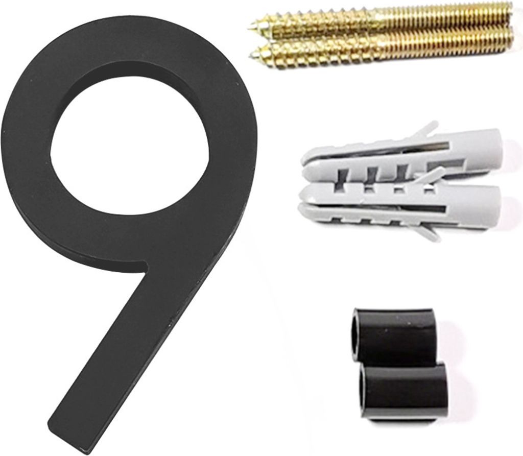 5 Zoll Nummer 9 schwimmende Hausnummer Moderne Hausnummern, schwarze Acrylnummer Gartentür Mailbox Adressnummern, einfach mit Nagelset zu installi...