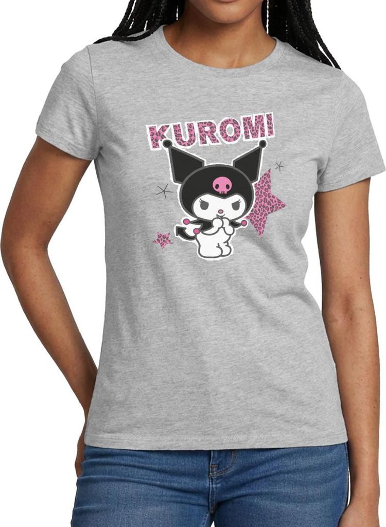 Spreadshirt Kuromi Mit Schriftzug Leo Stil Frauen T-Shirt, XXL, Grau meliert