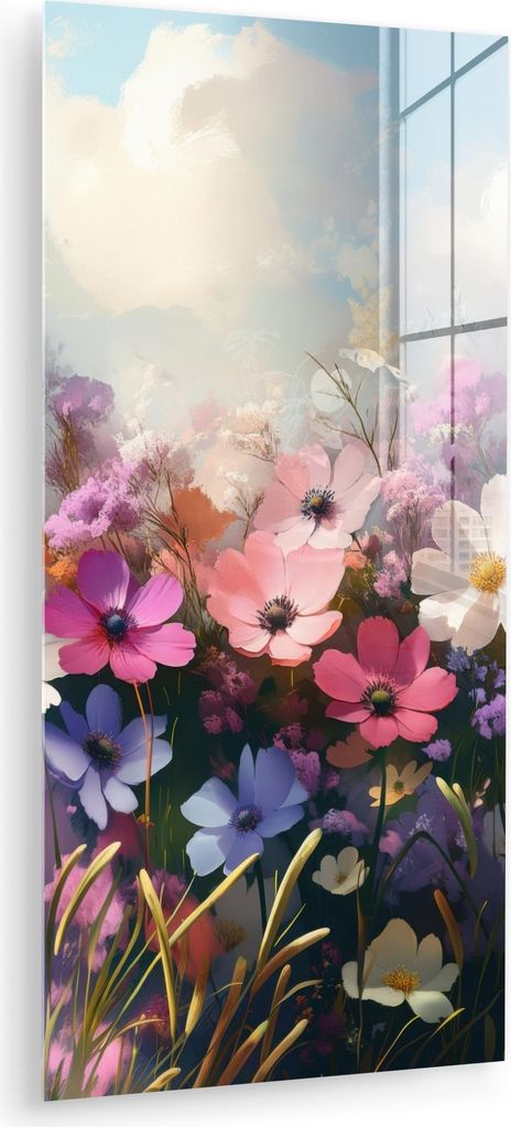 MuchoWow Glasbilder - Bilder auf Wandbild - Foto auf Glas Blumen - Bunt - Blühend 40x80 cm Wanddekoration aus Glas - Acrylglasbild - Acrylbilder -...