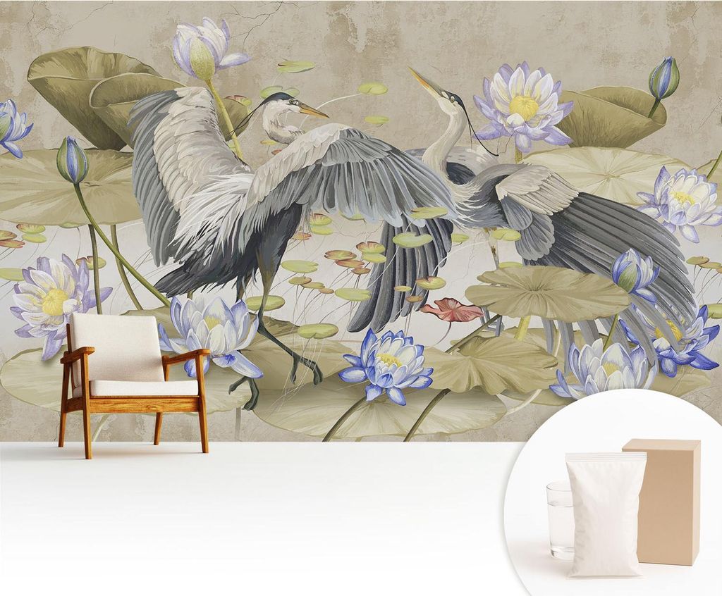 Fototapete - 416x254 cm - Tapete - Wandtapete - Wandbilder - Dekofolie - Tapete Folie - Wand - Dekoration - Wohnzimmer - Vögel und Lilien