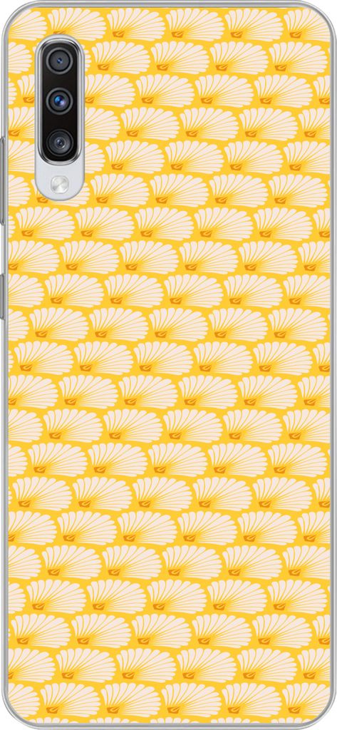 MuchoWow Handyhülle Schutzhülle Hülle für Telefoonhoesje Samsung Galaxy A70 Art Deco - Design - Muschel - Gelb Silikon Softcase Handy Hülle ...