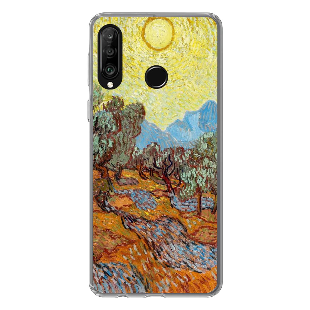 MuchoWow Handyhülle Schutzhülle Hülle für Huawei P30 Lite Olivenbäume mit gelbem Himmel und Sonne - Vincent van Gogh Silikon Softcase Handy ...
