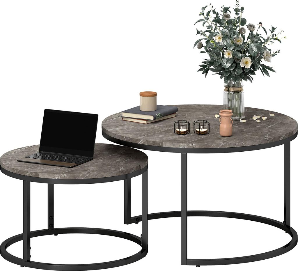 HOMCOM  Couchtisch rund 2er Set Satztisch mit Metallrahmen, Produktbild 