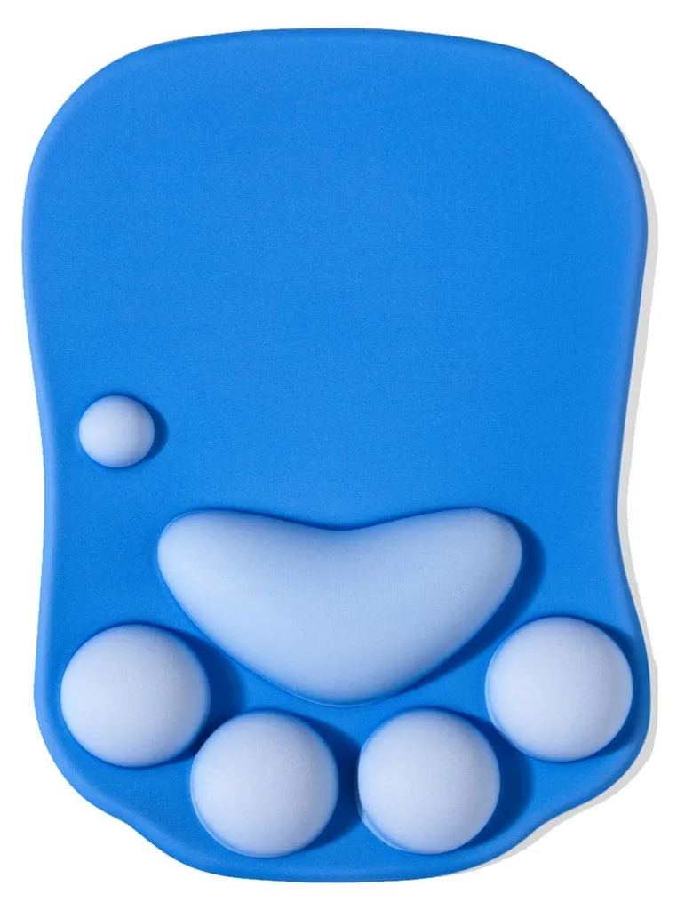 Tapis de Souris Ergonomique Anti-douleur Poignet Patte de Chat Bleu 3D