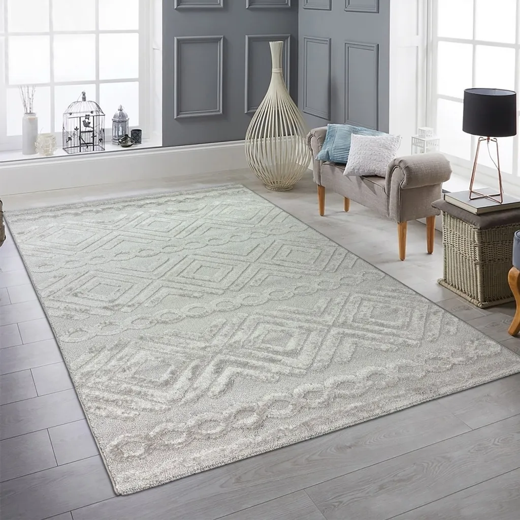 Tapis de salon beige 160x230 cm anti-tache motifs Boho pour intérieur