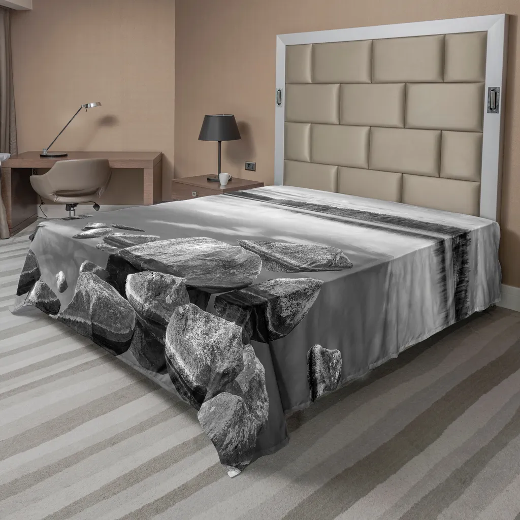 Drap de dessus doux motif paysage lacustre 244x205cm pour lit décoratif