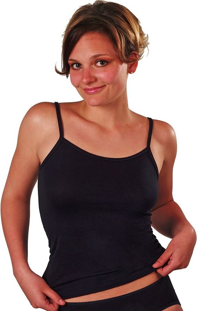 Damen Trägerhemd Spaghettiträger Top weicher Stoff schwarz