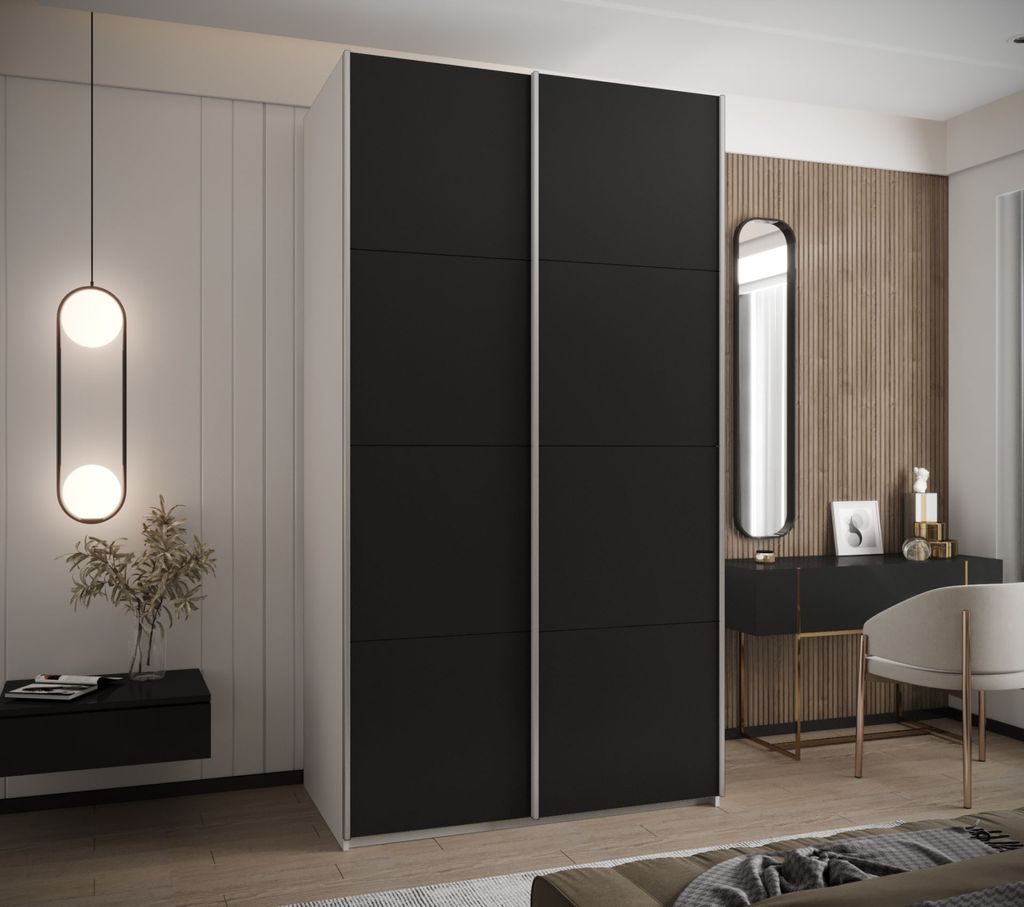 Zweitüriger Kleiderschrank SAMARA 1 - 140 cm, weiß / schwarz / silber