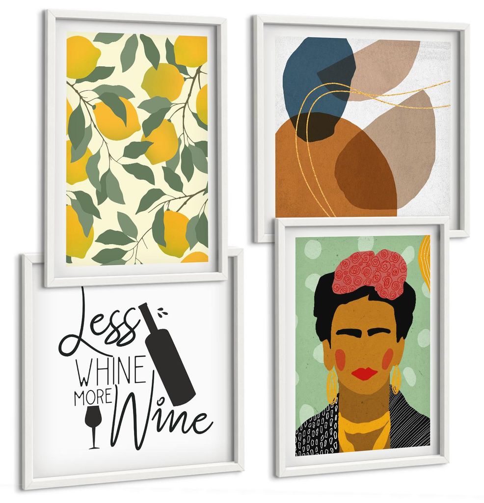 Bilder Set 4-teilig im weißen Rahmen – Wandbilder 4 Stück – gerahmte Poster für Wohnzimmer, Schlafzimmer und Flur – 50x50 cm - 40x60 cm ...