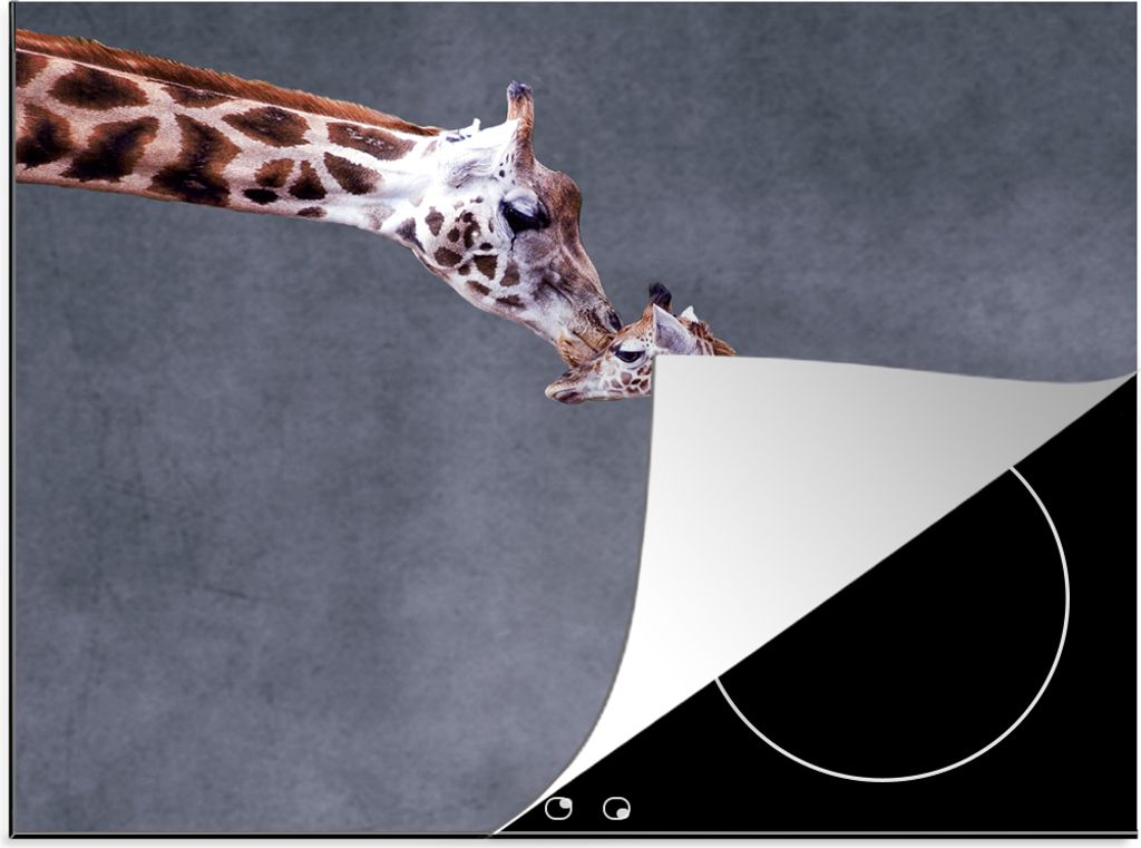 KitchenYeah Herdabdeckplatte Tier - Grau - Giraffe , 59x51cm, Küche Deko, Glaskeramikfeld Herdabdeckung, Abdeckplatte fùr Kochfeld