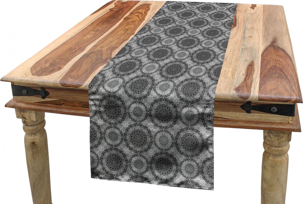 ABAKUHAUS Abstrakt Tischläufer, Zusammenfassung Damast-Blumen, Esszimmer Küche Rechteckiger Dekorativer Tischläufer, 40 x 225 cm, Grau Schwarz W...