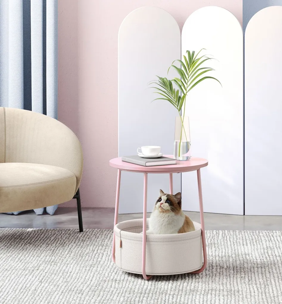 Table de rangement Vasagle Moris rose, petite table d'appoint ronde - 4
