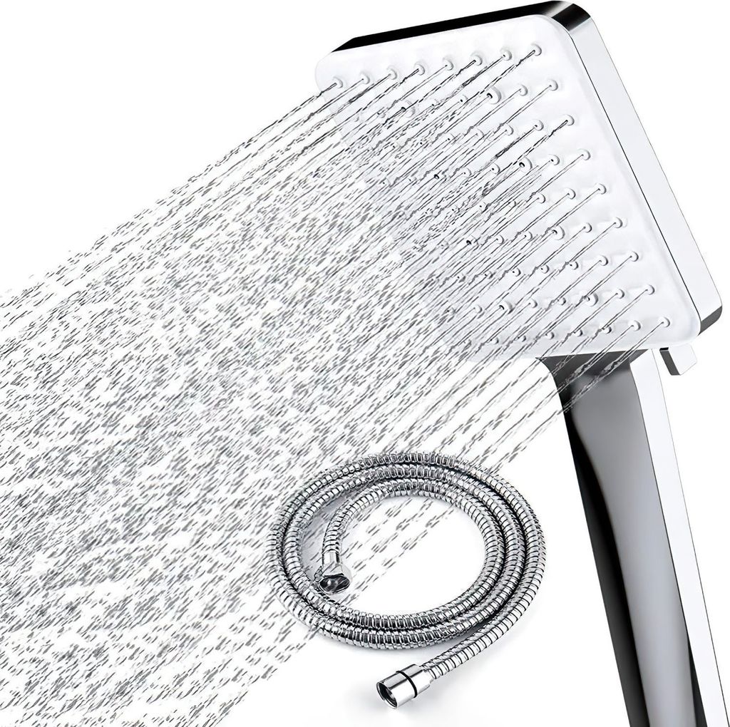 Handbrause Duschkopf mit Schlauch Filter Duschbrause 1.5M Duschschlauch(Einhand-Einstellung Druckerhöhend), Handbrause Regendusche mit 6 Strahlarten
