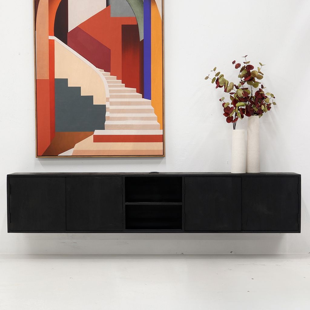 TV-Möbel Schwebend - Schwarz - Mangoholz - 200cm - 5-Türen - TV-Möbel Zen - Giga Meubel