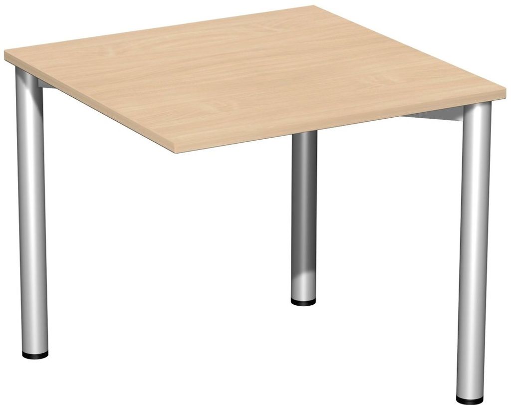 Schreibtisch feste Höhe, einseitig zurückgesetzt, 800x800x720, Buche/Silber