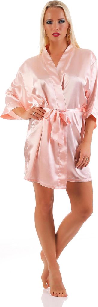 Damen Morgenmantel kurzer Kimono in Satin-Optik; Puderrosa S