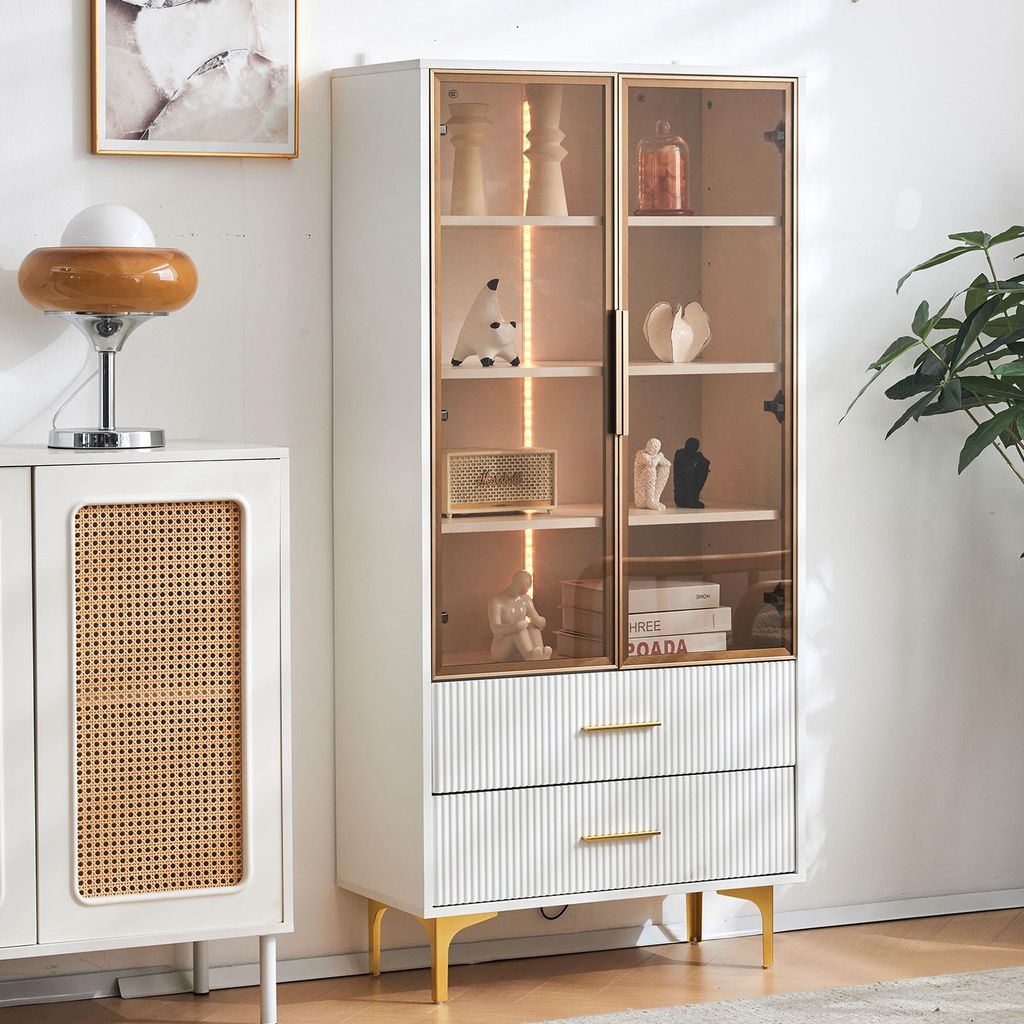 OKWISH Vitrine Avec 2 Portes En Verre, 2 Tiroirs Et LED 16 Image du produit 