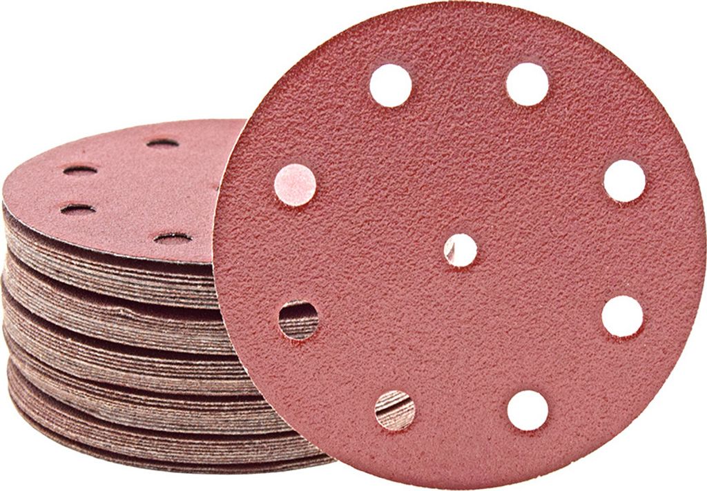 MioTools Fox Klett-Schleifscheiben, 125 mm, 9-Loch, f. Exzenterschleifer, Normalkorund (50 Stk.) K150