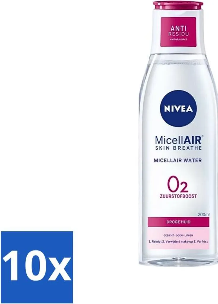 Stock 10x Nivea Acqua Micellare O2 200ml - Ingrosso Pelle Secca