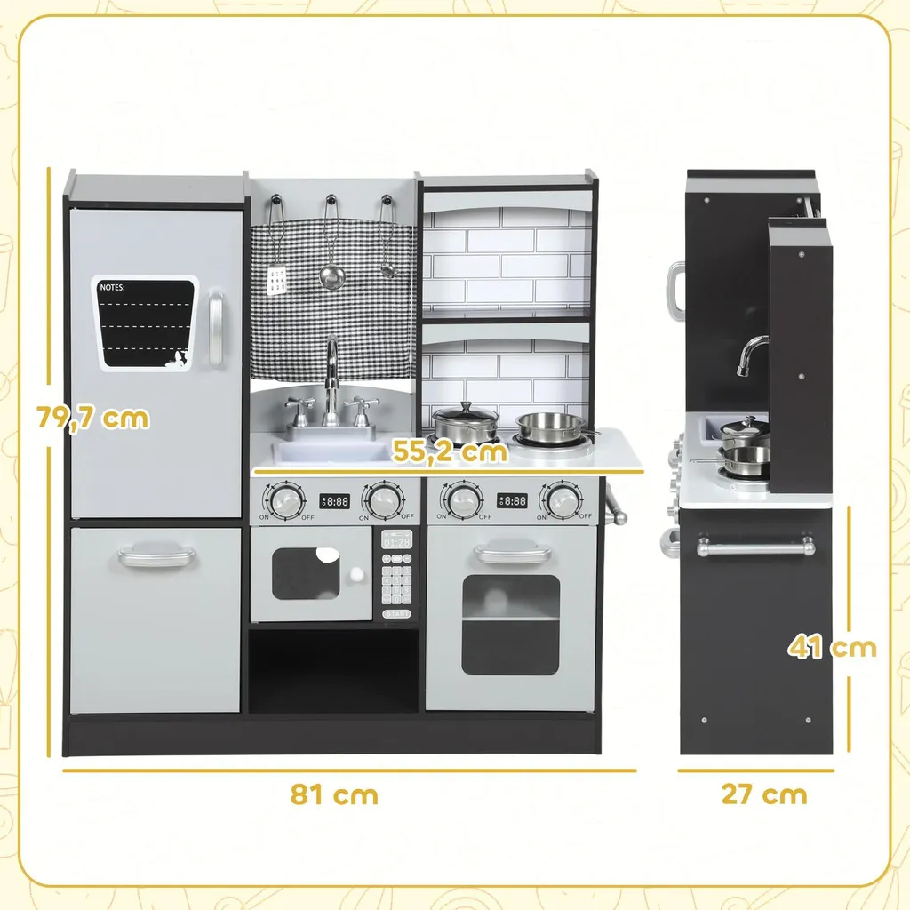 Cuisine enfant bois MDF durable et stable marron café avec accessoires - 3