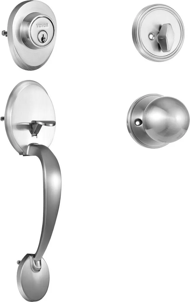 Garniture de porte d'entrée complète avec serrure de sécurité nickelée