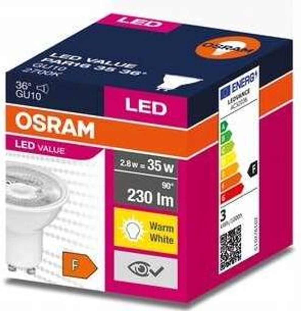 Lampadina LED GU10 3,2W = 35W 230lm 2700K Warm 36° OSRAM Immagine del prodotto 