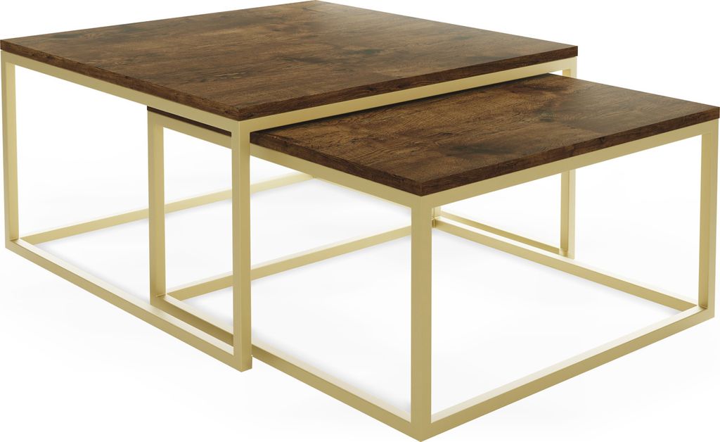 Rechteckige Quadratische Satztische Couchtische mit Gold Gestell - Loft Style Couchtische Metallbeine - 2 in 1 - Zwei Industrielle Getrennte Tische...