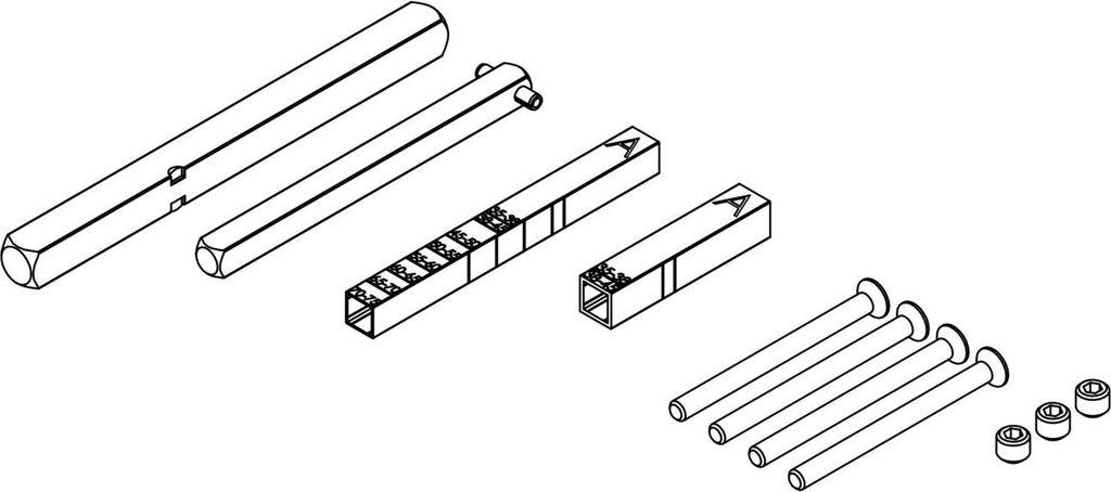 Griffwerk Set für Griffe -Schraubtechnik (Zink) -WC POM Vollstift 8x8mm mit Schrauben Stift 8x105, M4x50, TS 40-45