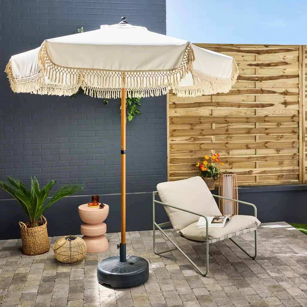 Ombrellone Boho-Chic Beige con Frange 2m | Arredo Esterno Acciaio - 6
