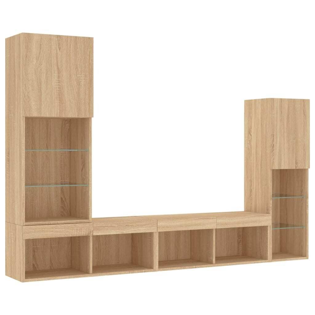 "im Sonderangebot"TV-Board - Fernsehtisch - 4-tlg. Wohnwand mit LED-Beleuchtung Sonoma-Eiche Holzwerkstoff - NeuMöbel1514040