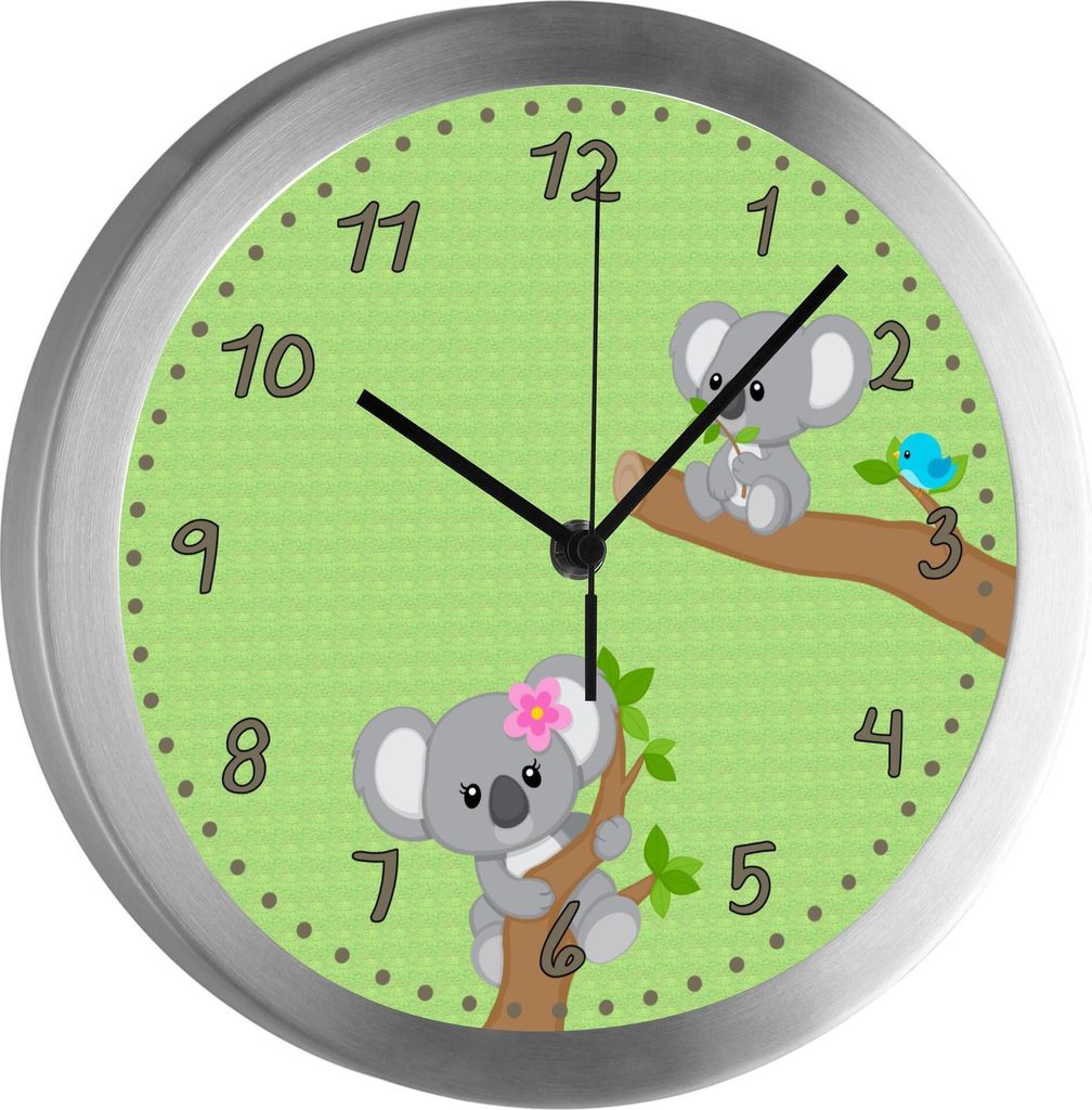 Funkuhr, Kinder Wanduhr, Kinderuhr, Kinderzimmer Koala Bär grün
