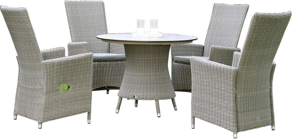 Sonnenpartner Solares & Base 5-teilige Sitzgruppe Polyrattan Ø100 cm stone-grey