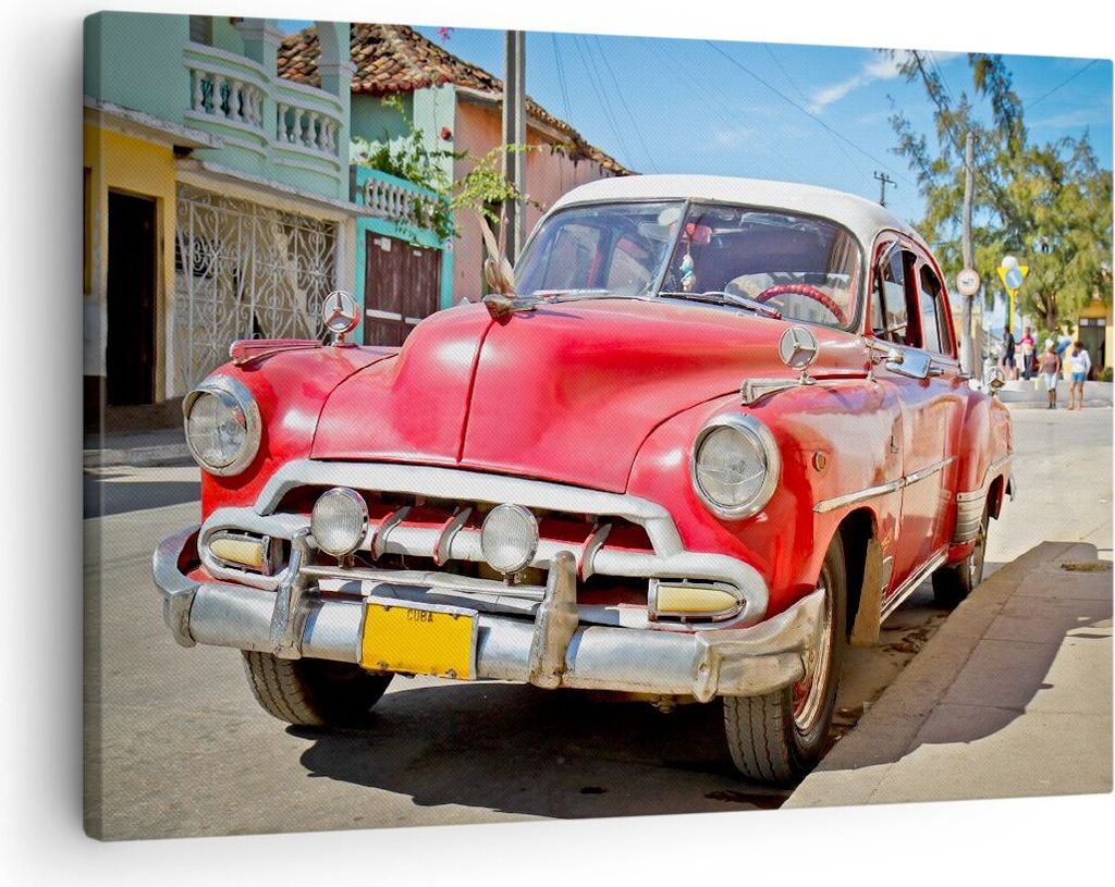 Bild auf Leinwand - Leinwandbild - Chevrolet Auto Havanna - 70x50cm - Wand Bild - Wanddeko - Leinwanddruck - Bilder - Kunstdruck - Wanddekoration -...