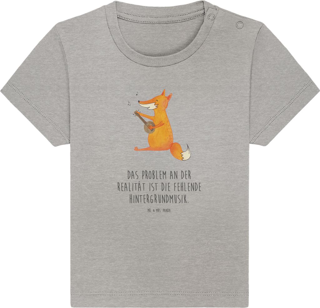 Mr. & Mrs. Panda Babyshirt Fuchs Gitarre 6. - 12. Monat - Heather Grey - Geschenk, Kinder Top, Lagerfeuer, T-Shirt, Baby Shirt, Singen, Kurzarmshir...