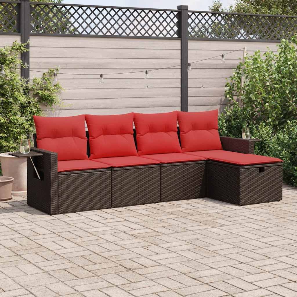 Möbel 5-tlg. Garten-Sofagarnitur mit Kissen Braun Poly Rattan - Gartenmöbelgarnituren 3325470