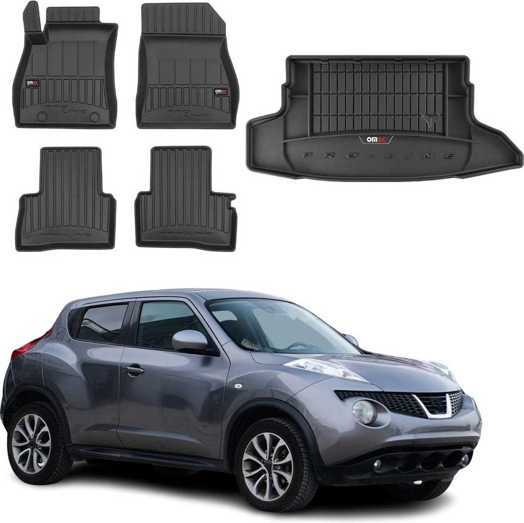 OMAC Fußmatten & Kofferraumwanne Set für Nissan Juke 2010-2019 Schwarz Gummi 5x
