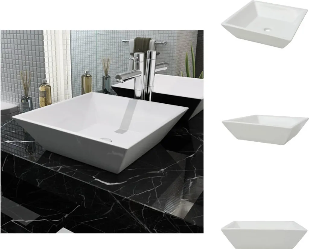 vidaXL Lavabo quadrato in ceramica bianca 41,5 x 41,5 x 12 cm - Lavabo da bagno